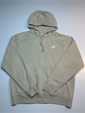 Nike Club Fleece Pullover Hoodie Khaki Tan Beige White Embroidered Logo